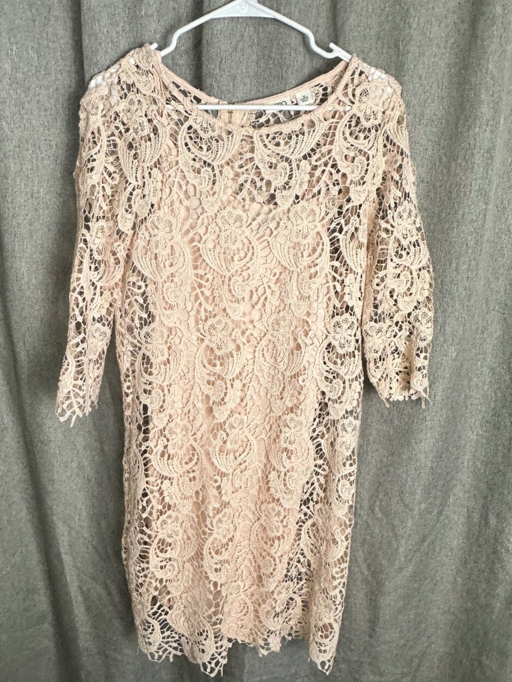 Cato Blush Pink Crochet Lace Sheath Dress - 3/4 Sleeve - Size 10